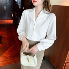 春装新款高级纹理休闲宽松衬衫时尚洋气法式上衣设计感小众雪纺衫，女装衬衫，美吧服饰