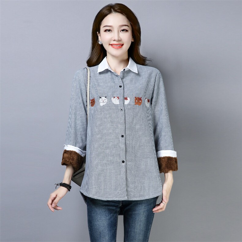 【货源稳定常年不下架】2024秋冬新款加绒保暖衬衫刺绣长袖女衬衣，女装衬衫，板酷