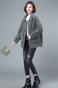 小个子毛呢外套女短款2021春秋新款颗粒绒韩版加厚呢子大衣妈妈装图片