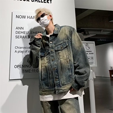 美式高街设计感牛仔夹克套装男宽松直筒复古外套TZ0105-P115，男装休闲套装，星座308B-1
