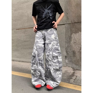 美式复古街头多口袋迷彩工装裤男女宽松显瘦百搭阔腿休闲裤图片
