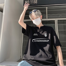 新款美式抖音直播得物痞帅肌理感V领短袖T7506P25控39，男装T恤，电商C408-1(原B339-1)