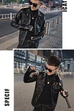 社会小伙修身机车服痞帅水洗皮衣翻领休闲夹克韩版D811-P118控148，男装皮衣，星座308A