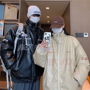 情侣装 美式PU皮棉衣冬季加厚棉服潮牌机车外套ins男 D233 P128图片