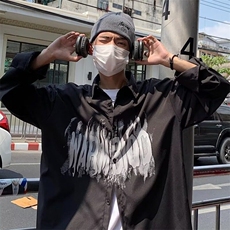 春夏潮牌港风复古印花长袖衬衫男痞帅高级感衬衣外套，男装衬衫，星座506A
