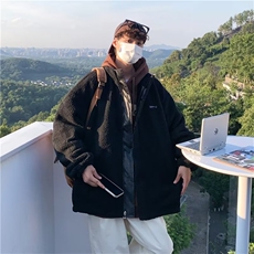羊羔毛加绒外套ins港风两面穿棉服男冬季痞帅PU皮棉袄男V8565-P88，男装棉衣，星座1008