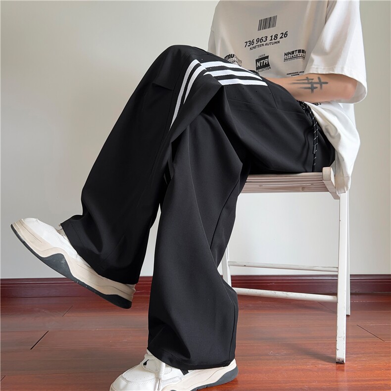 抖音品质夏季新款薄款透气条纹宽松冰丝裤B315-K24231-特P40控78,男装休闲裤,电商B315