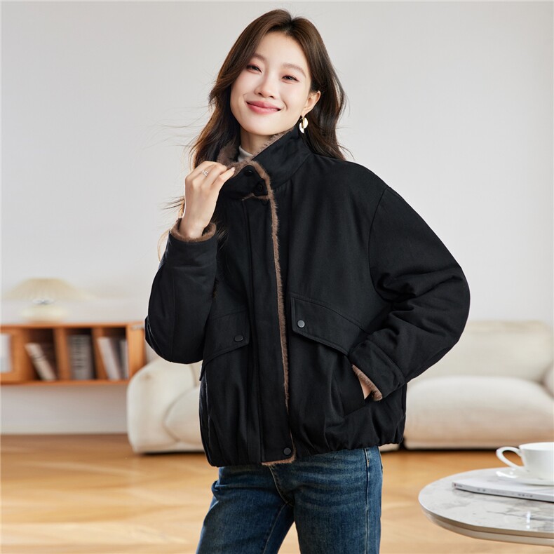 2025冬装新款简约时尚休闲加绒外套,女装棉衣/棉服,依倍林