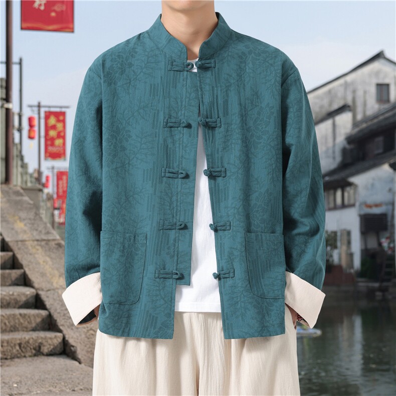 男士外套棉麻印花夹克盘扣立领唐装风XZ1512-2556-P45，男装夹克，星座1512