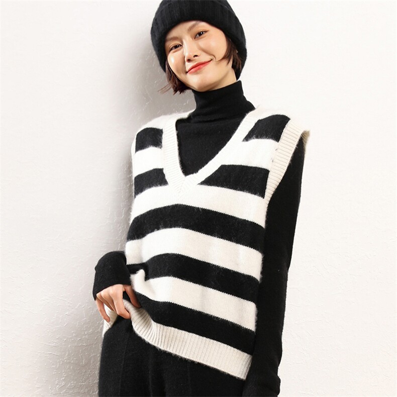 无袖针织衫女春秋新款时尚V领显瘦背心外搭叠马甲，女装马甲，五色羊羊绒