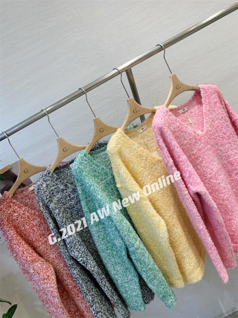 V领颗粒感针织毛衣均码爆，女装针织衫/毛衣，G