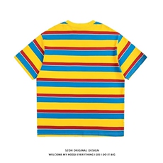 新款美式高街字母印花条纹短袖t恤男潮流无品牌文艺慵懒GA225P42，男装T恤，星座1013-5