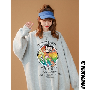 美式复古贝蒂女郎卡通情侣潮长袖圆领卫衣宽松上衣 W165 P30控48图片