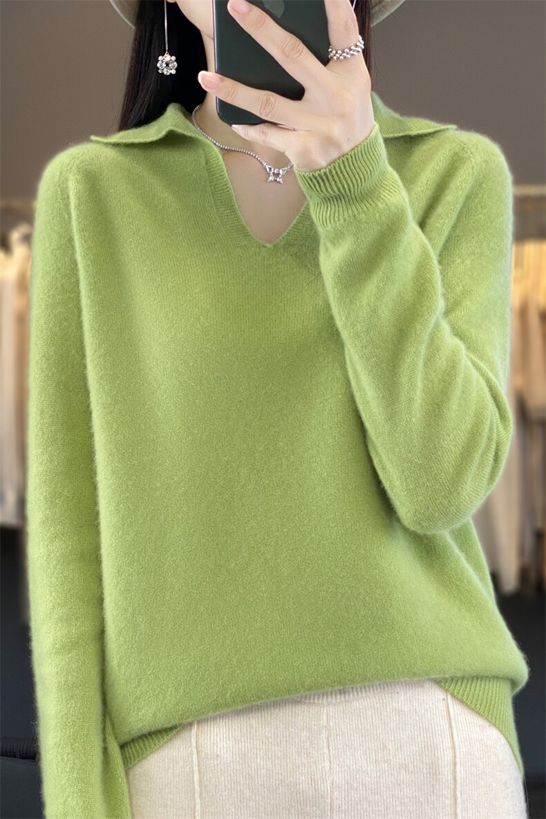 2024年秋冬季纯色POLO领套头时尚简约长袖羊毛衫,女装羊毛衫,暖娇绒