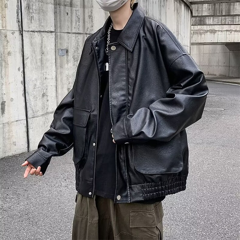 工装PU皮夹克男士炸街翻领暗黑系机车皮衣褂子外套PU906,男装夹克,星座1116A-1（原606A）