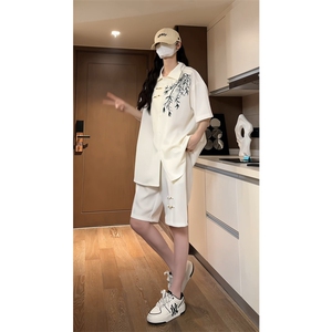量大优 供视频 新风刺绣花冰丝短裤短袖套装衬衫男 CP55-特p61图片