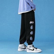 蓝底2024秋冬新款个性撞色印花束脚运动休闲潮牌裤子2121-45控69，男装休闲裤，星座914-3