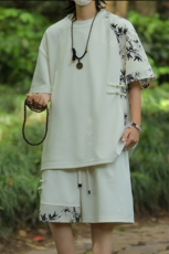 夏季新风冰丝垂感拼色T恤宽松休闲五分套装男TZ622-P69控118，男装T恤，电商C305A