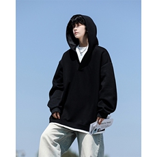 8XL-M叠穿假两件卫衣重磅连帽V领拼接套头衫宽松大码外套WY006P65，男装卫衣，电商B312