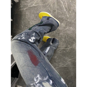 设计感炸街破洞阔腿宽松直筒牛仔裤男女老爹长裤泼墨L80455-P45图片