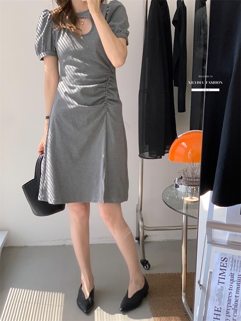 香丽迪2022年夏季新款拼接连衣裙女针织短袖圆领修身高腰,女装连衣裙,香丽迪1