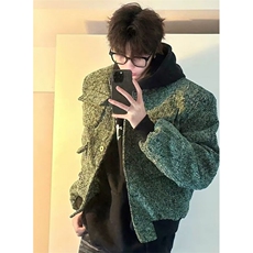 小香风短款毛呢外套男秋款高级感短宽松粗花呢工装夹克J9358，男装夹克，星座1116A（原606A-3）
