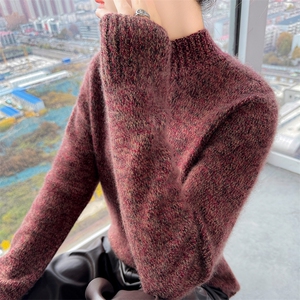花纱宽松马鞍肩纯羊毛衫女半高领加厚毛衣2025秋冬新款针织羊绒衫图片