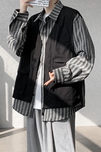 8XL-M 特大码衬衫男假两件拼接衬衫新中式坎肩马甲外穿CS508TP68图片