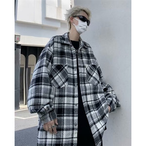 毛呢格子休闲夹克春秋季宽松情侣小香风外套男款帅气上衣 JC102图片