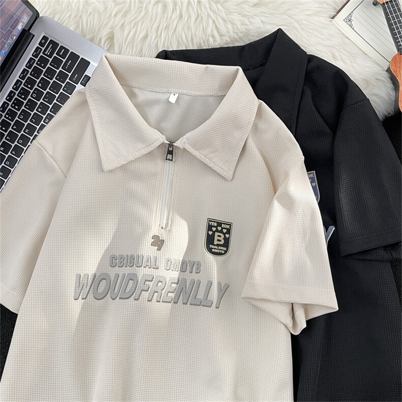 夏男短袖POLO衫华夫格字母印花五分袖T恤衫T200 P35图片