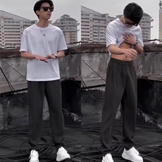 夏季薄款高街长裤男士休闲西裤宽松显瘦潮流百搭垂感抗皱直筒裤子，男装西裤，星座506A