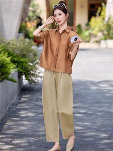 长期有货2026年夏季冰天丝时尚休闲两件套提花莱赛尔衬衫休闲裤女图片