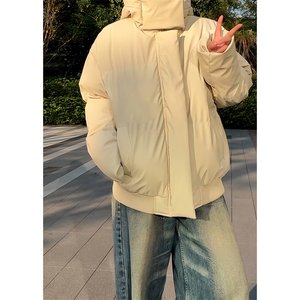 现货5W件冬季三防重磅boxy短款羽绒连帽PU皮棉衣外套防风加厚棉服图片