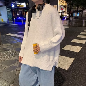 复古开叉毛衣男春秋季韩版情侣宽松ins日系慵懒风外套 M871-P29图片