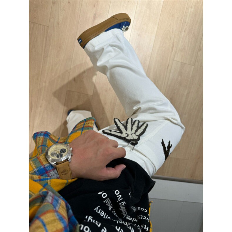 【有货】S6007LL-特45白色美式刺绣牛仔裤痞帅高级感裤子,男装牛仔裤,星座1007（原301D）