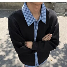 假两件格子拼接外套男2026新款春秋季美式重磅卫衣cleanf开衫夹克，男装夹克，星座302B