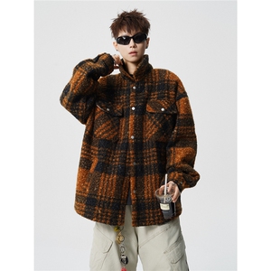 粗花呢格纹棉服复古大码夹棉加厚小香风毛圈格子呢外套LF101特P95图片