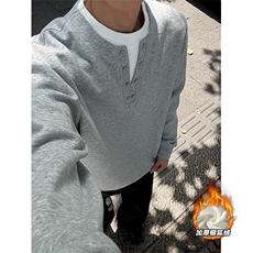 380g重磅华棉假两件保暖银狐绒亨利领卫衣男W5419J加绒-特P45控88，男装棉衣，电商A001