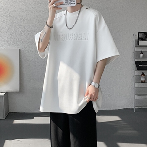 T300-P35控58 夏季美式拼接凹凸印花短袖T恤男潮牌宽松图片