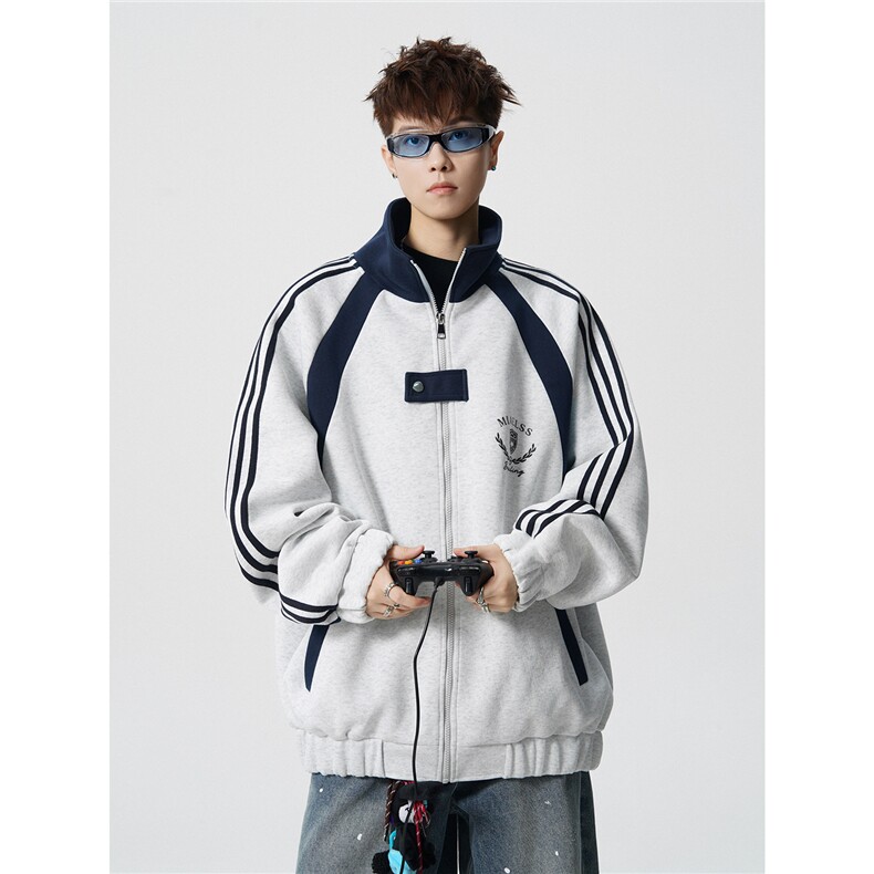 WY10190-特P60420g重磅-高品质-条纹设计感大码保暖卫衣外套男,男装棉衣,电商A059