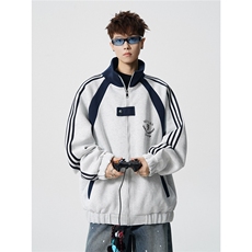 WY10190-特P60420g重磅-高品质-条纹设计感大码保暖卫衣外套男，男装棉衣，电商A059