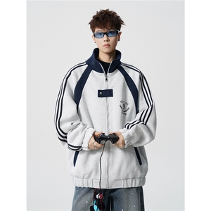 WY10190-特P60 420g重磅-高品质-条纹设计感大码保暖卫衣外套男图片