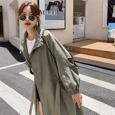 韩版绿色工装风衣外套女2025新款秋季设计款流行宽松休闲淡人大衣，女装风衣，浙宝189
