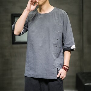 春夏新款风棉麻七分袖短袖t恤男宽松大码DSA008/T063/P60图片