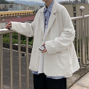 2023港风文艺灯芯绒西服男秋季宽松潮流外套,穿搭馆男图片