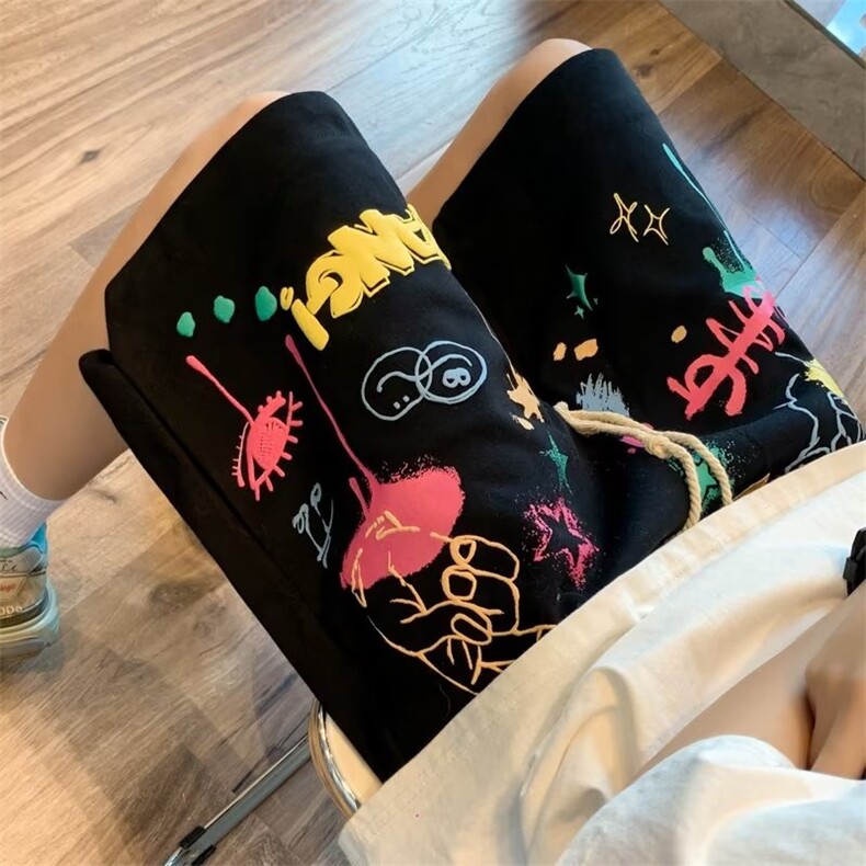 美式涂鸦多巴胺穿搭短裤男女夏宽松百搭休闲运动五分裤K4279-P34图片