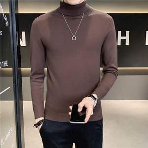 高领毛衣男冬季休闲青年男士两翻高领内搭长袖打底针织衫M603-p35,男士短款黑色漆皮鞋穿搭图片