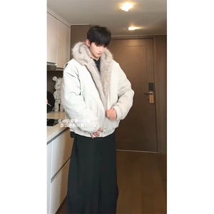 现货高品质美式高街冬季重磅硬挺短款座山雕毛领棉衣男女加厚外套