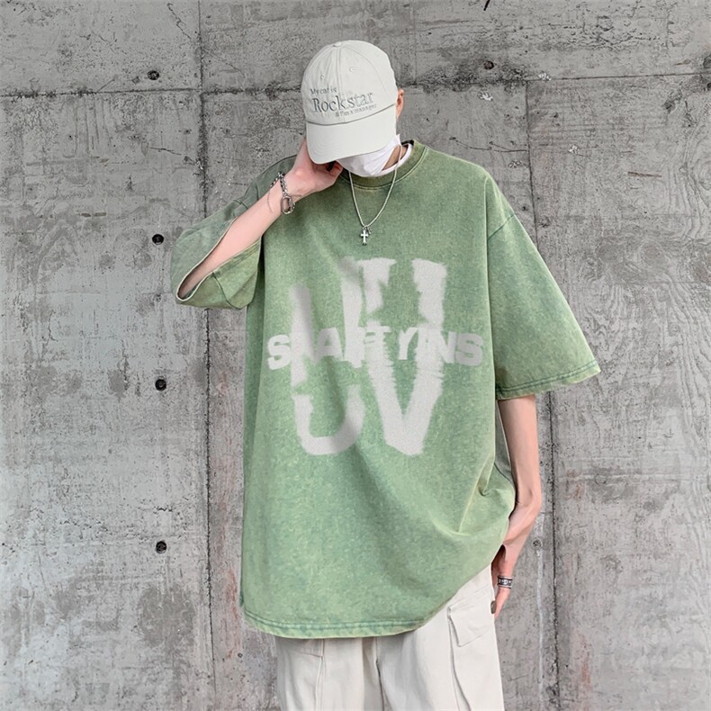 潮牌宽松短袖t恤蜡染美式复古高街水洗做旧517A-2-SX243-P38,男装T恤,星座517A-2