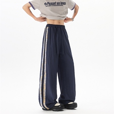D206-1K9141P558XL-M拖地冰丝阔腿裤拼接山本裤男慵懒时尚格子裤，男装休闲裤，电商D206-1